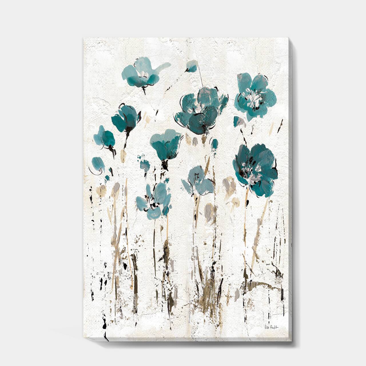 Designart - Fields of Turquoise Watercolor Flower I - Traditional Premium Canvas Wall Art